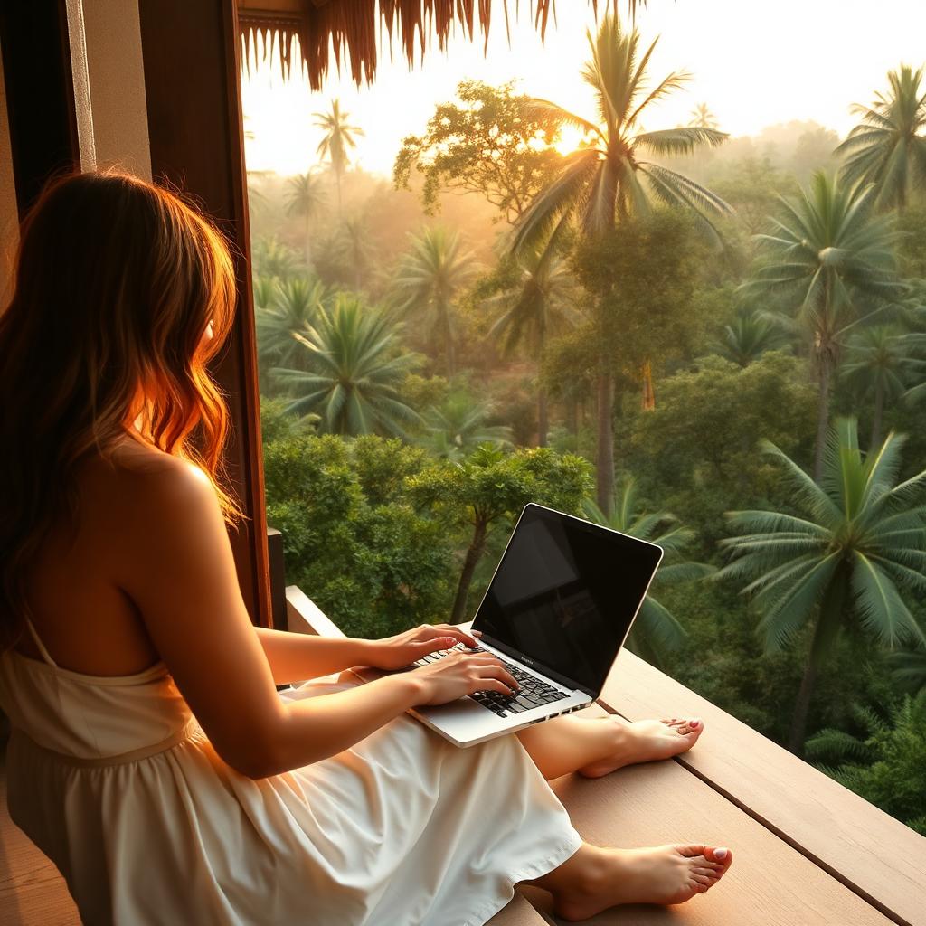 Creator working from a Bali villa balcony
